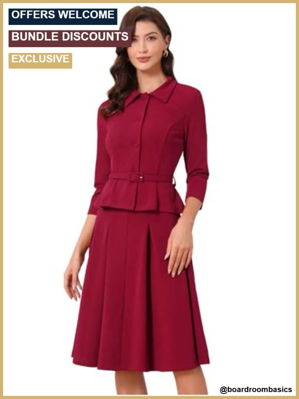 Women's 2 Piece Skirt Suit Set Blazer Pleated A-Line Office Outfit